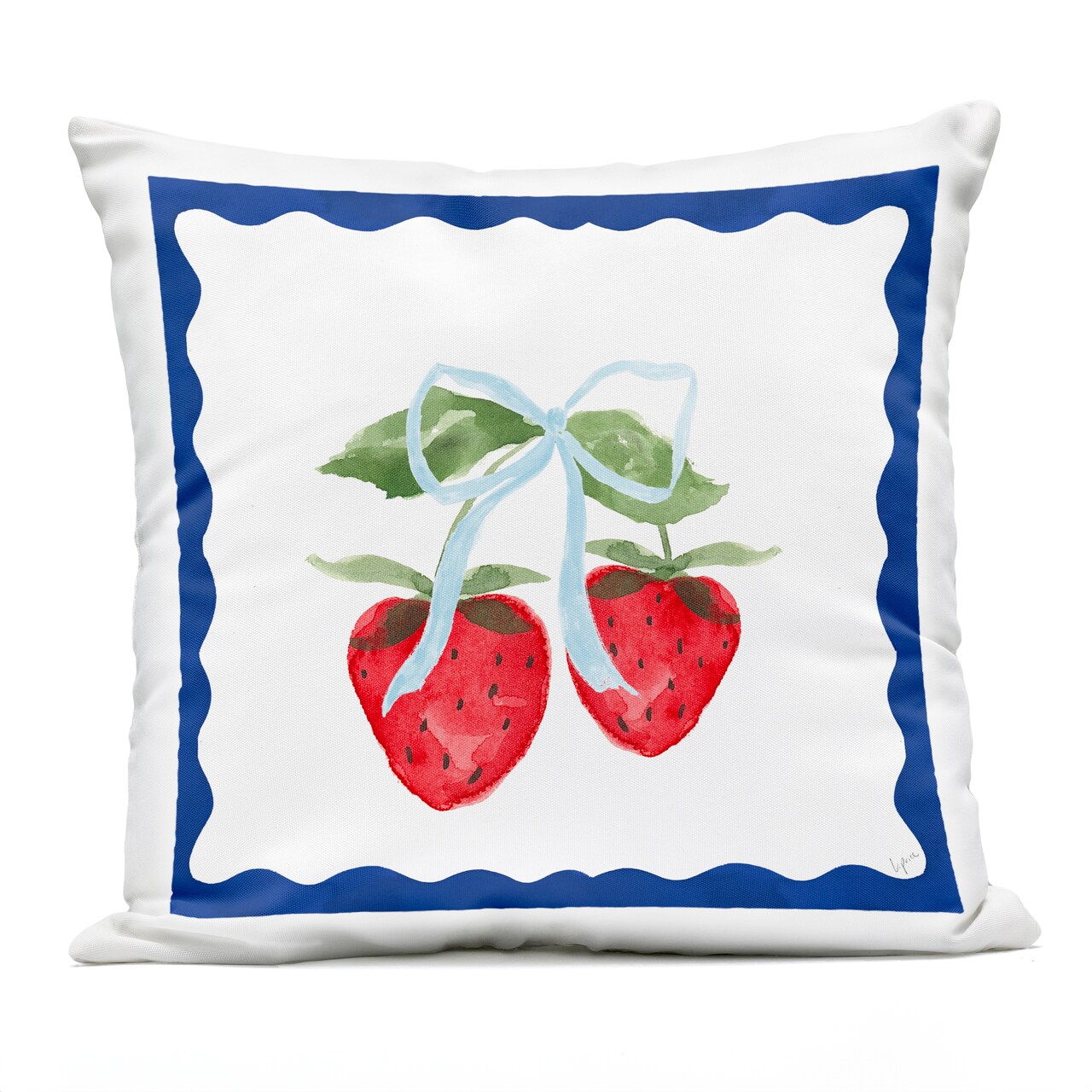 Stupell Industries Strawberries & Blue Ribbon Outdoor Printed Pillow, design by Lucille Price, 18 x 7 x 18